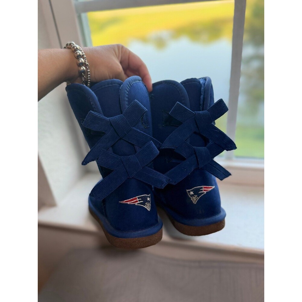 New England Patriots NFL Football Women’s Blue Winter Boots with Ribbon Size 9 - Picture 5 of 11